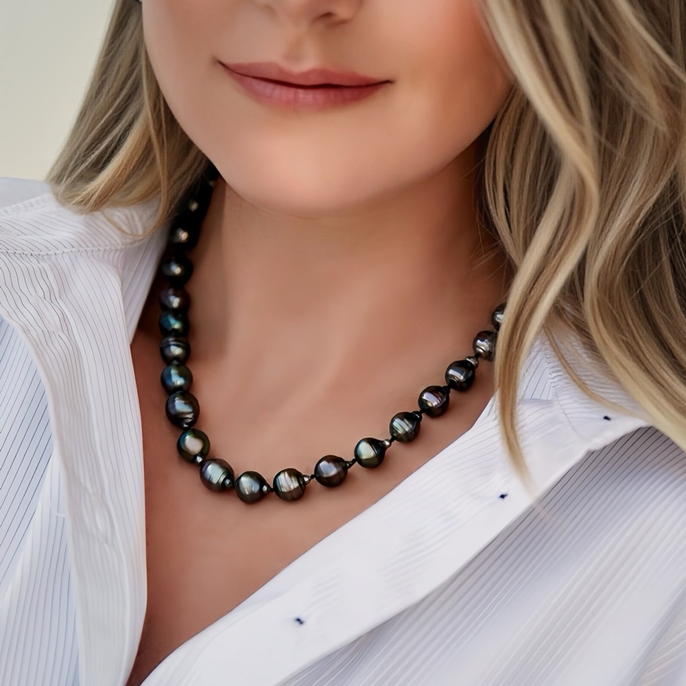 Tahitian Pearl Necklace 18” 14k White Gold Clasp Grey/Black 8-10mm NEW IN BOX - Picture 12 of 12